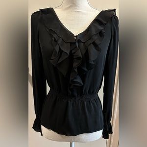 White House Black Market * black silk ruffle top XS